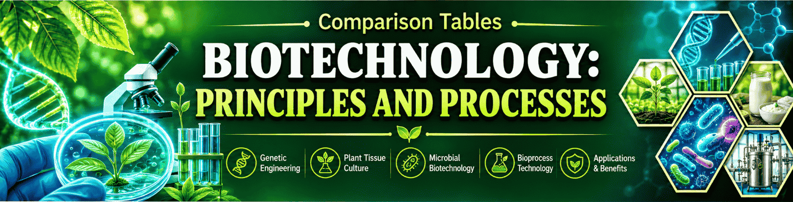 Biotechnology Principles and Processes comparison tables