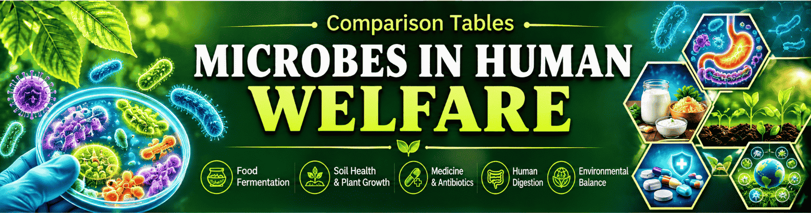 Microbes in Human Welfare comparison tables