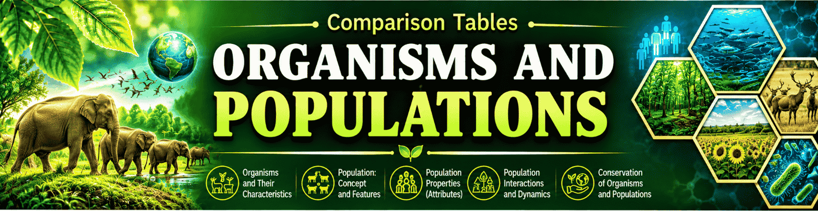 Organisms and Populations comparison tables